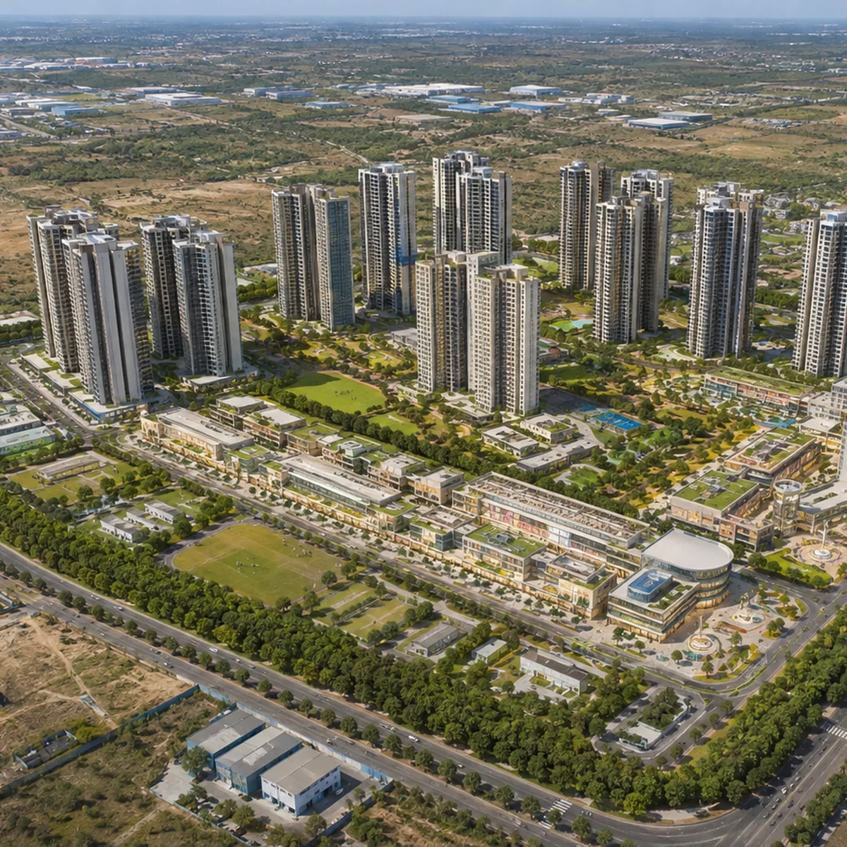 Brigade Innovation Gardens aerial view - 75.04-acre township in KIADB Aerospace Park Phase 2, Devanahalli