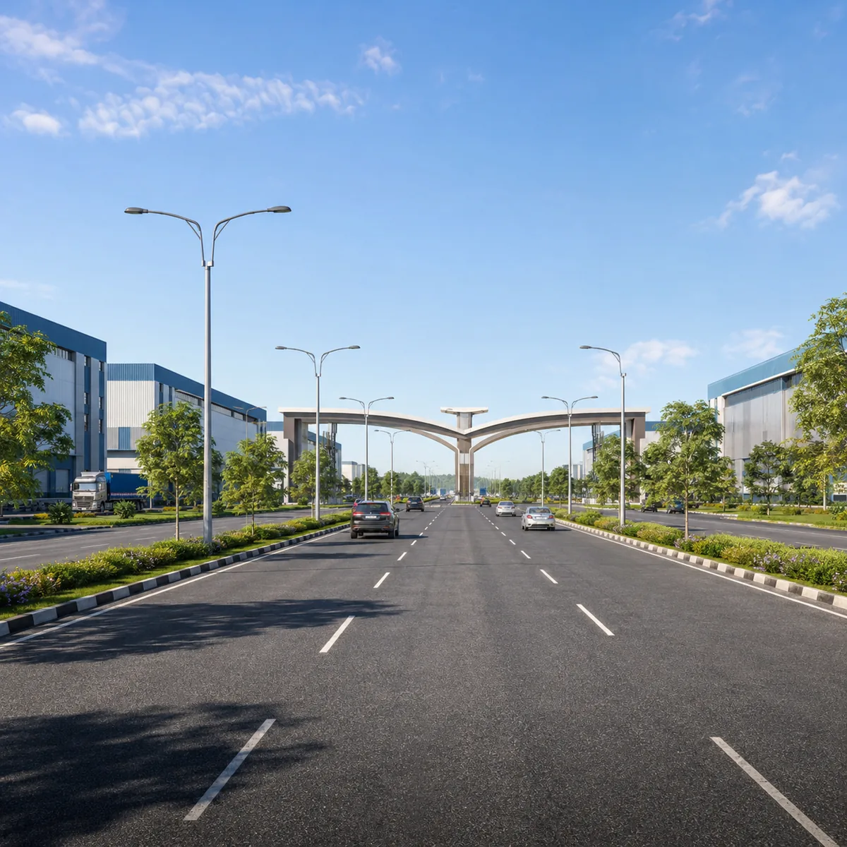 Brigade Innovation Gardens approach road - KIADB Hi-Tech Defence and Aerospace Park Phase 2 entry